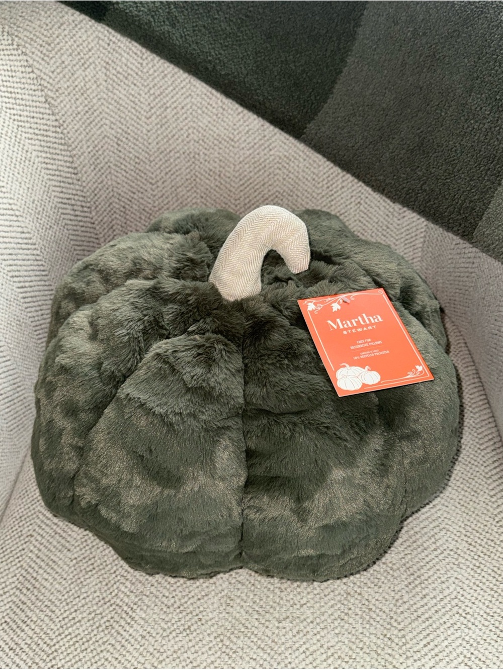 Martha Stewart Green Faux Fur Pumpkin Pillow